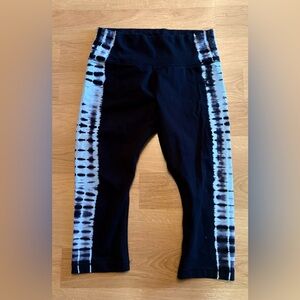ZELOS Black Leggings with Blue Tie-Dye Side Panels